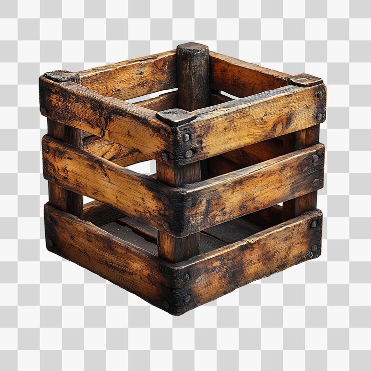 PSD caja de madera rústica de época con fondo transparente