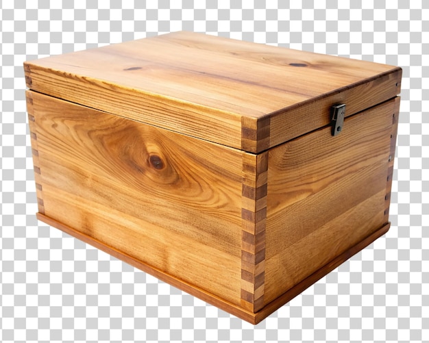 Caja de madera con tapa aislada sobre un fondo transparente