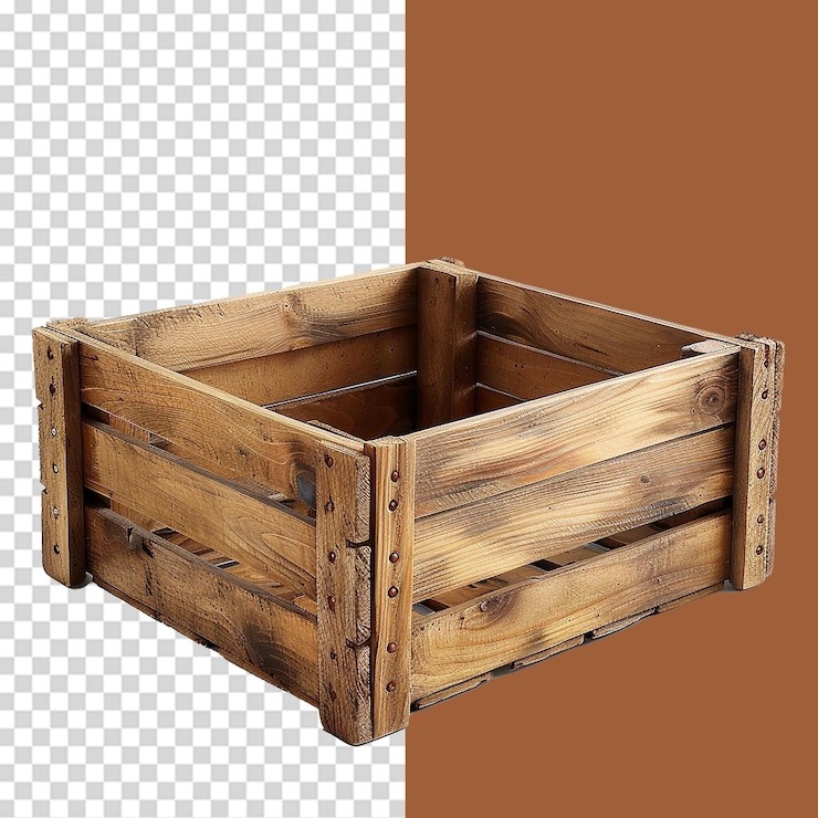 PSD caja de madera vacía png aislada sobre un fondo transparente