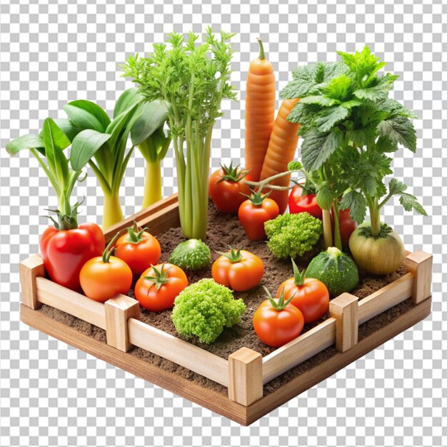 PSD caja de madera con verduras frescas aisladas en un fondo transparente concepto de alimentos png