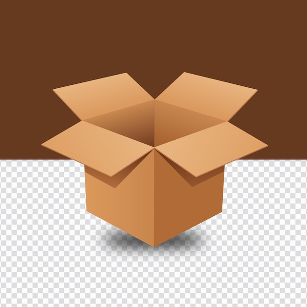 Una caja marrón 3D con las palabras abiertas