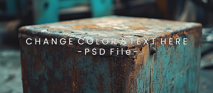 PSD caja de metal oxidado un primer plano de la marca de los tiempos