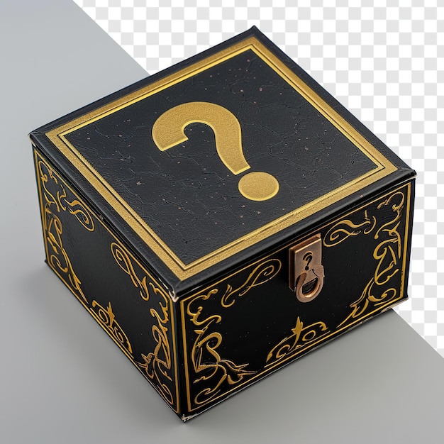 PSD la caja misteriosa del signo de pregunta negra y dorada