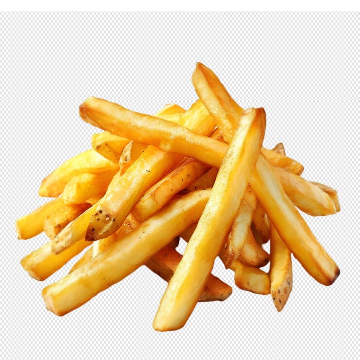 caja de papas fritas sobre un fondo blanco