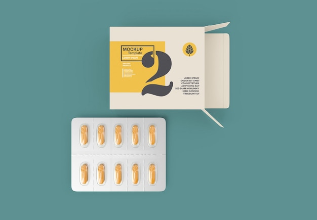 Caja de Papel con Mockup de Pastillas