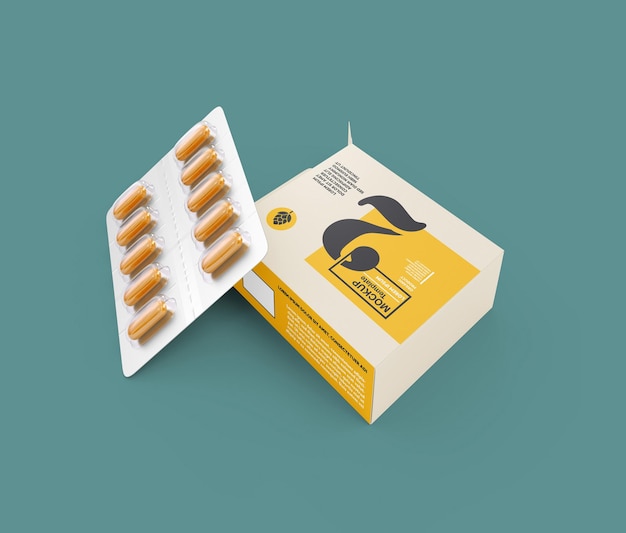 PSD caja de papel con mockup de pastillas