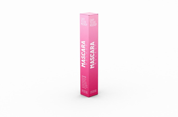 Caja de papel para plantilla de empaque de tubo de rímel para maqueta de diseño de producto Sobre fondo limpio