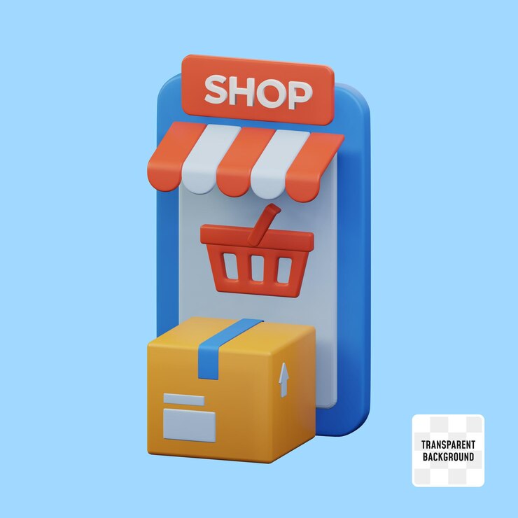 PSD caja de pedido de paquetes frente a la tienda de aplicaciones móviles de comercio electrónico lista para ser recogida por el servicio de entrega diseño de ilustración de iconos renderizados en 3d