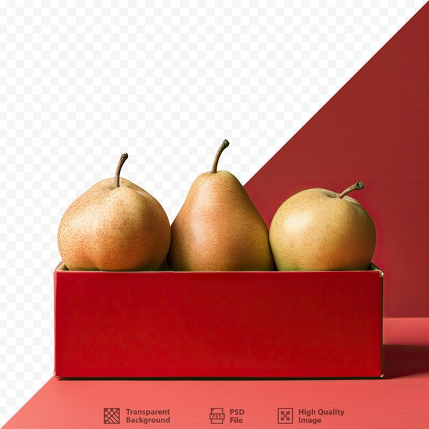 PSD una caja de peras con una caja roja que dice 