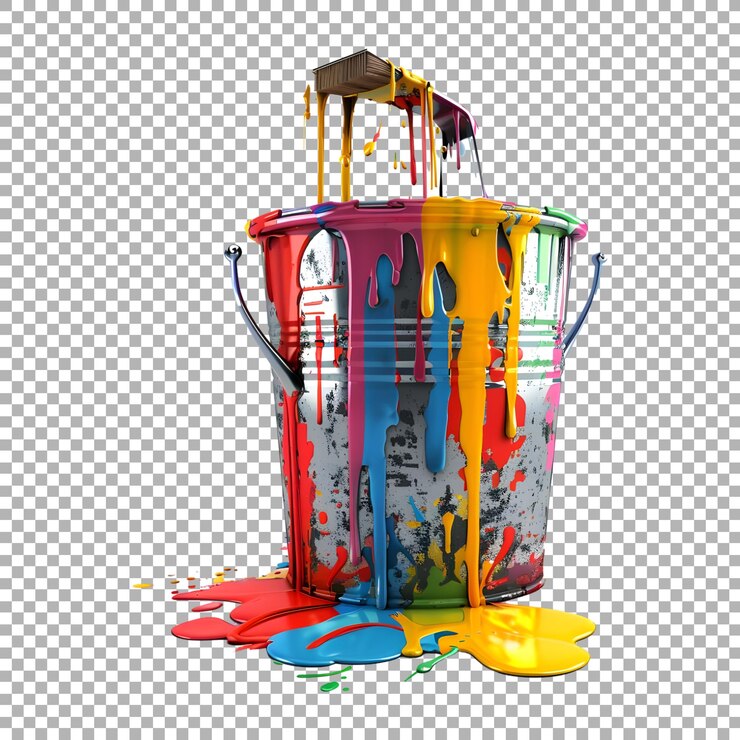 PSD caja de pintura colorida en fondo transparente generada por ai