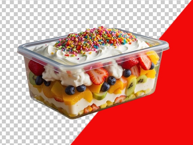PSD caja de plástico rectangular clara llena de frutas