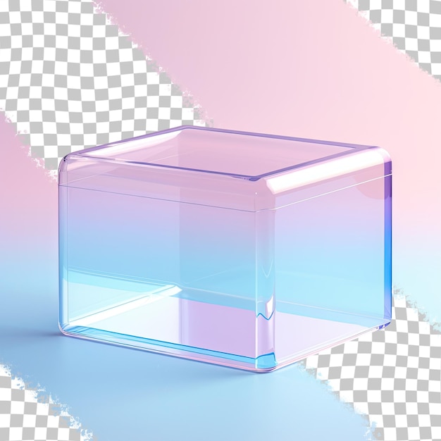 PSD caja de plástico transparente sobre fondo transparente sin contenido
