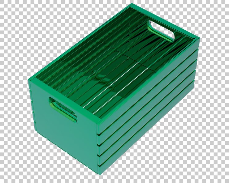 PSD caja de plástico vacía para frutas y verduras sobre fondo transparente ilustración de renderizado 3d