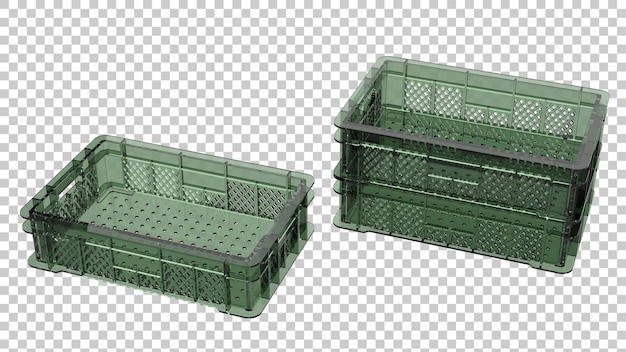 Caja de plástico vacía sobre fondo transparente Ilustración de renderizado 3d