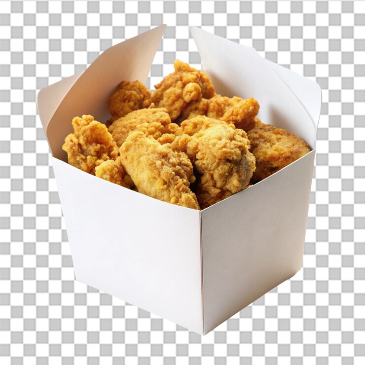 PSD caja de pollo frito aislada sobre un fondo transparente