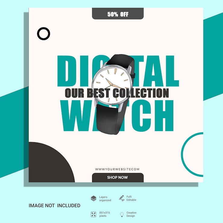 PSD una caja que dice digital nuestra mejor colección reloj en ella