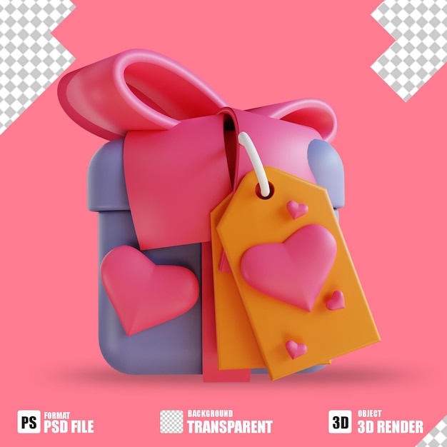 Caja de regalo 3 de amor de ilustración 3d adecuada para el día de san valentín