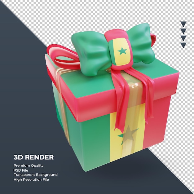 Caja de regalo 3d bandera de senegal renderizado vista izquierda