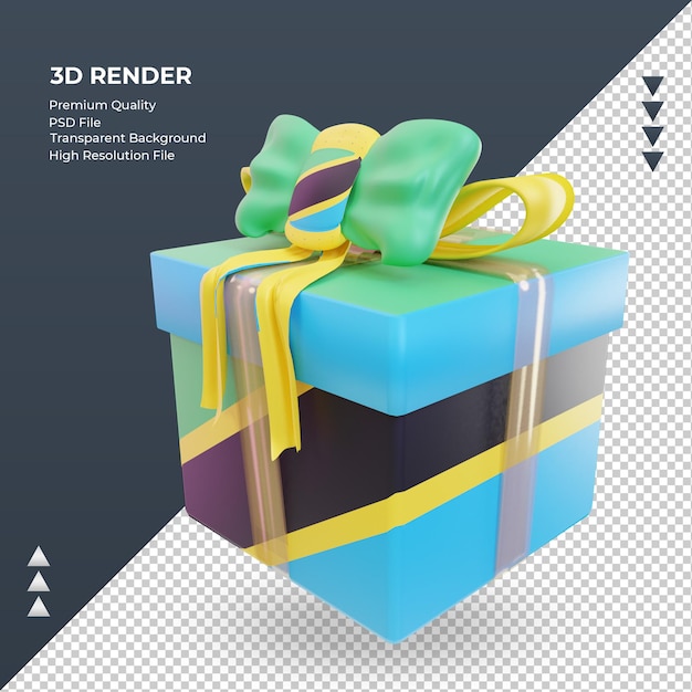 Caja de regalo 3d bandera de tanzania renderizado vista derecha