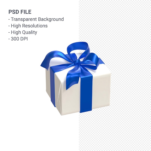 Caja de regalo 3d con cinta hermosa y arco aislado