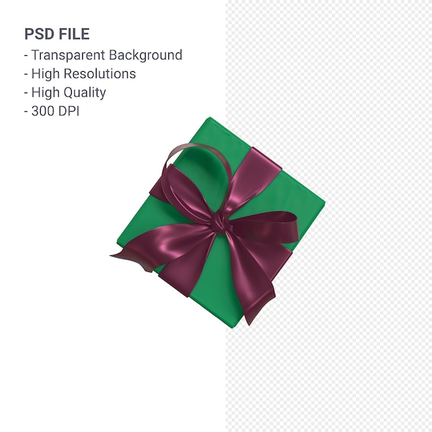 PSD caja de regalo 3d con cinta hermosa y arco aislado