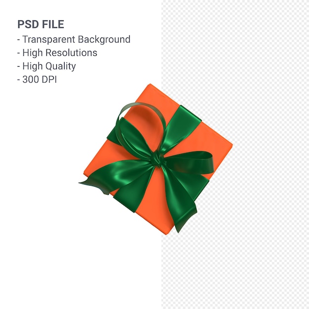 PSD caja de regalo 3d con cinta hermosa y arco aislado