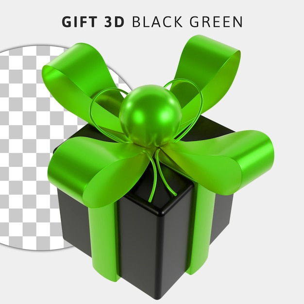 PSD caja de regalo 3d con una cinta verde sobre fondo transparente