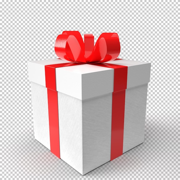 PSD caja de regalo 3d transparente envuelta con cinta, render de caja de regalo de cumpleaños o boda