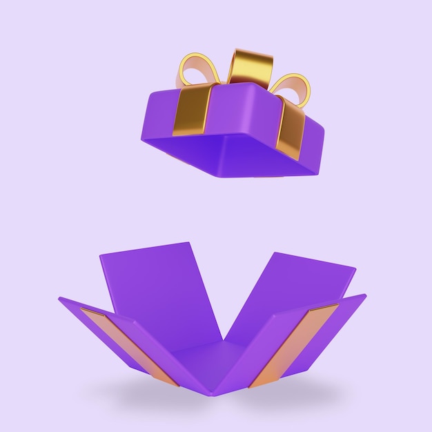 caja de regalo abierta de color púrpura imagen gráfica 3D