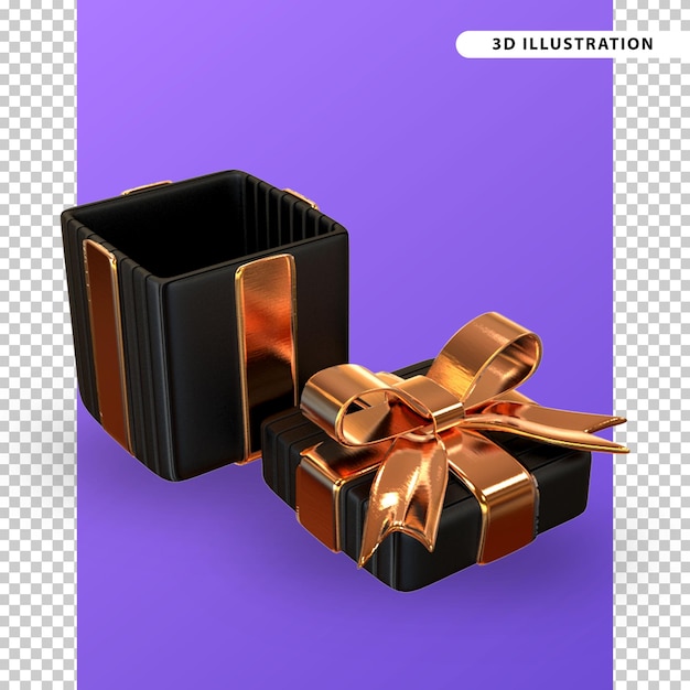 PSD caja de regalo abierta con render 3d de cinta blanca