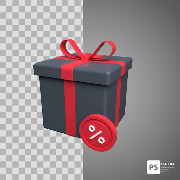 Caja de regalo en activos de diseño de ilustración 3d para comercio electrónico de black friday y otros