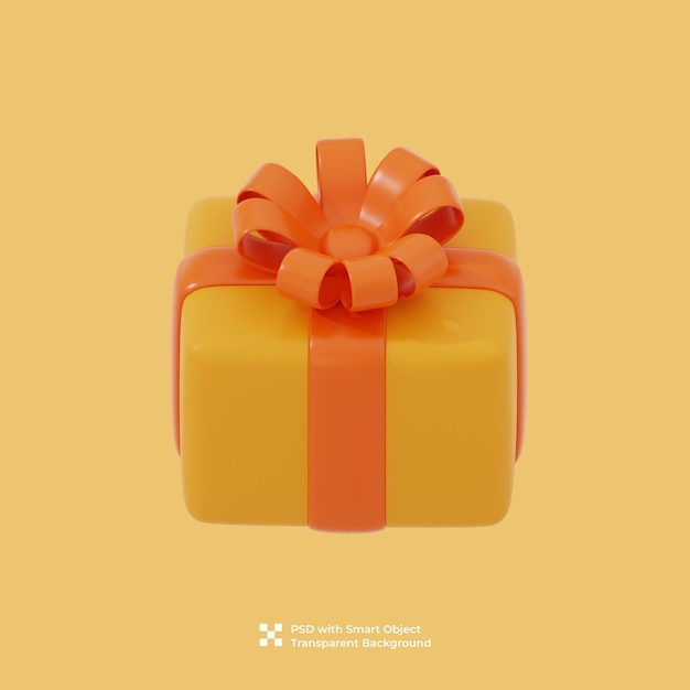 PSD caja de regalo amarillo naranja 3d con lazo de cinta