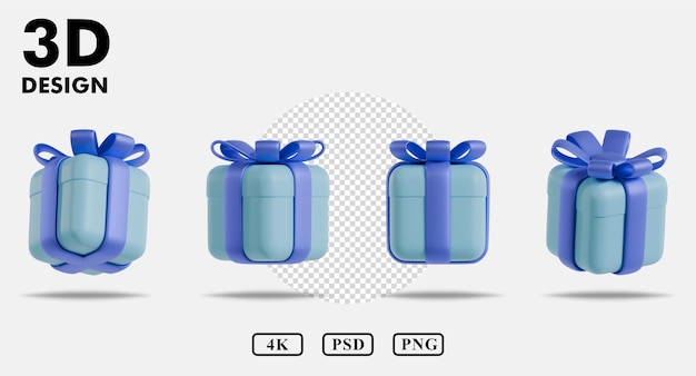 PSD caja de regalo azul 3d con fondo transparente de cinta