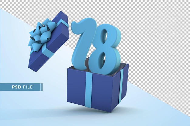 Caja de regalo azul y azul número 18 un concepto de celebración de cumpleaños feliz 3D Render