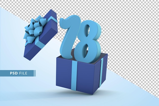 Caja de regalo azul y azul número 18 un concepto de celebración de cumpleaños feliz 3d render