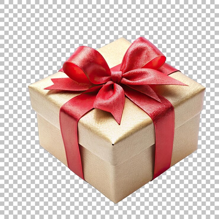 PSD caja de regalo blanca de 3d con un fondo aislado de cinta roja