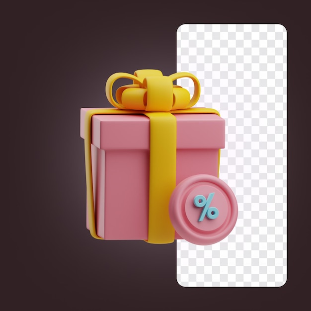 Caja de regalo de comercio electrónico con ilustración de icono 3D de porcentaje