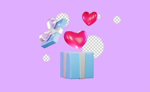 Caja de regalo con corazones volando en 3D Elementos de diseño para el Día de San Valentín o el Día de la Madre