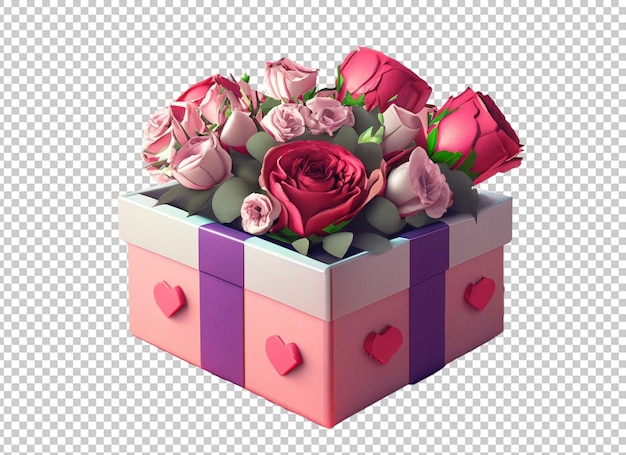 Caja de regalo del día de san valentín con flores rojas