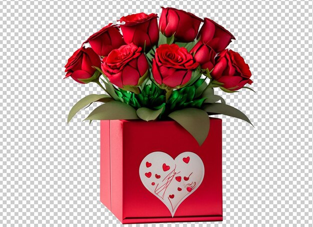 PSD caja de regalo del día de san valentín con flores rojas