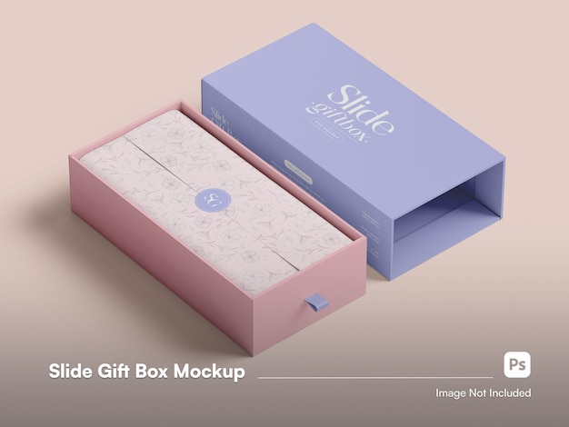 Caja de regalo de diapositivas isométricas Maqueta 3D aislada para el embalaje de ropa