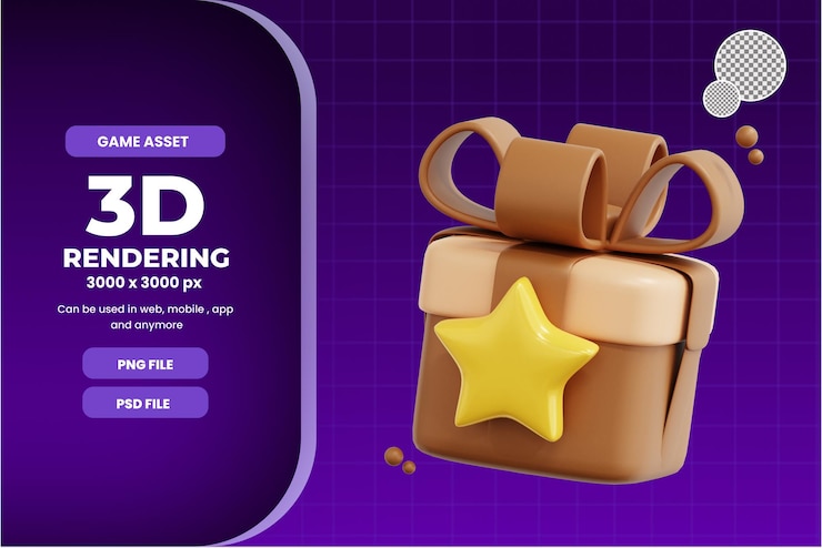 PSD caja de regalo de estrella 3d del icono de activo del juego psd premium