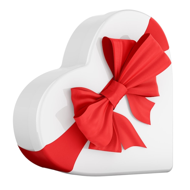 Caja de regalo en forma de corazón con arco rojo concepto de Día de San Valentín renderización 3D aislado en fondo transparente