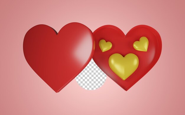 Caja de regalo con forma de corazón rojo abierto Representación 3d