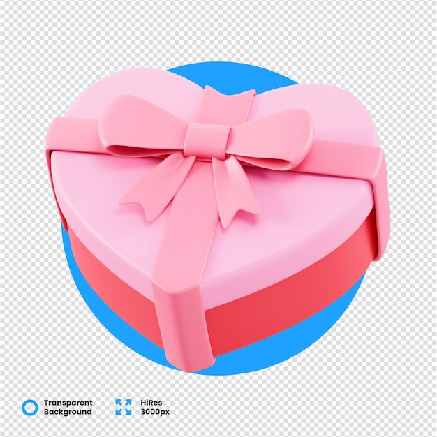 Caja de regalo en forma de corazón rosada renderizada en 3D con un elegante arco