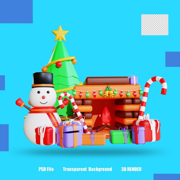 CAJA DE REGALO DE ICONOS 3D RENDER MUÑECO DE NIEVE TREE FIRE 2