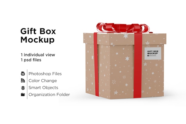 PSD caja de regalo con maqueta de cinta roja