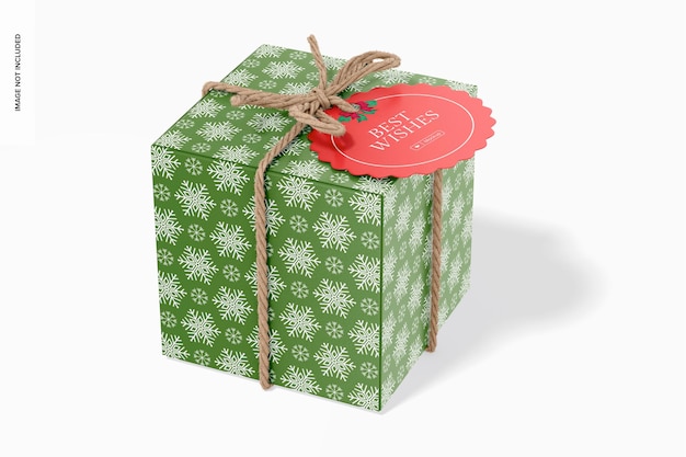 Caja de regalo con maqueta de etiqueta, perspectiva