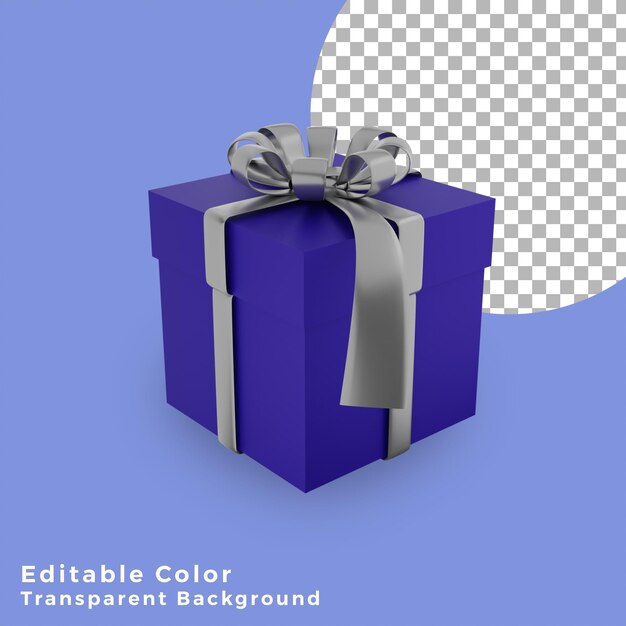 Caja de regalo de navidad 3d azul con lazo plateado de alta calidad