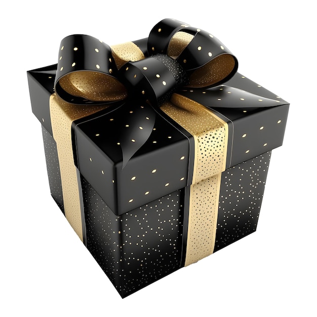 Caja de regalo negra con cinta dorada elegante y elemento de celebración de lujo.